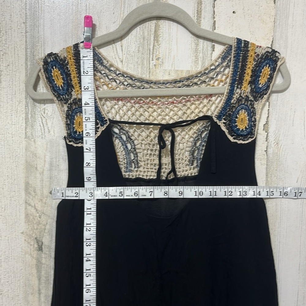 Contempo Casuals Crochet Top Black and Orange Graphic Embellished Mini Dress - Picture 5 of 8